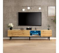 Jaxenor Meuble TV de 175 cm avec lumières LED variables, meuble TV avec compartiments de four, meuble TV avec 3 portes, meuble TV pour salon, meuble TV bas, chêne clair