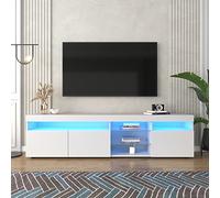 Jaxenor Meuble TV de 180 cm avec éclairage LED variable, meuble TV avec compartiments de four, meuble TV avec 3 portes, meuble TV pour salon, meuble TV bas, blanc