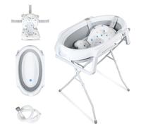 Jaxguom Baignoire pour bébé, pliable, avec armature et bouchon de vidange réactif à la température, avec tapis de bain et évacuation de l'eau, pour nouveau-né à 5 ans, grise