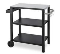 Jaxguom Chariot de barbecue d'extérieur réglable en hauteur avec poignée et étagère à épices, 3 étagères, 6 crochets, chariot de service sur roues, plateau de table en acier inoxydable pour jardin