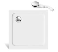 Jaxguom Receveur de douche carré avec siphon en acrylique blanc 80 x 80 cm | 4 cm de hauteur, kit complet avec bonde de vidage, ouverture de vidange de 90 mm de diamètre, pour les nouvelles