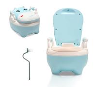 Jaxguom Siège de toilette pour bébé, pot pour enfant avec tiroirs, siège en polyuréthane souple et protection anti-éclaboussures, brosse de nettoyage et couvercle mignon de dessin animé, bleu