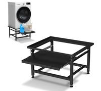 Jaxguom Support de machine à laver, noir, avec étagères coulissantes, 3 niveaux réglables en hauteur, socle réglable pour sèche-linge à tambour et cadre de congélateur