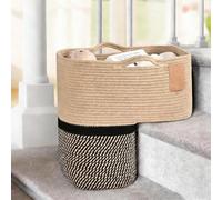 Jaxuzegs Panier Escalier de Rangement à Anses en Corde de Coton pour Escaliers en Bois et en Moquette Articles Ménagers Jouets Linge 38 * 25 * 38cm,Noir