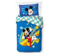 Jay Franco Disney Mickey Bleu 100% Coton Parure de Lit Simple - Inclus Taie d'oreiller 50 x 70 cm