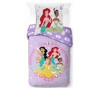 Jay Franco Disney Princess Parure de lit 2 pièces pour enfant avec taie d'oreiller Housse de couette uniquement (garnissage non inclus) Ariel, Belle, Cendrillon, Jasmin, Violet