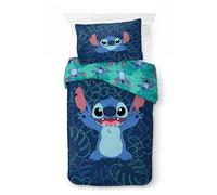 Jay Franco Ensemble de Housse de Couette Kids Disney Lilo et Stitch - Literie Ultra-Douce 100% Coton avec taie d'oreiller, Produit sous Licence Officielle, Bleu Marine, 2 pièces pour lit Simple