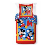 Jay Franco Ensemble de Housse de Couette Kids Disney Mickey Mouse - Linge de lit Ultra-Doux 100% Coton avec taie d'oreiller, Produit sous Licence Officielle, Rouge, 2 pièces Simple