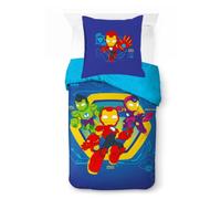 Jay Franco Kids Marvel Iron Man and His Awesome Friends Ensemble de Housse de Couette - Literie Ultra Douce avec taie d'oreiller, Housse Uniquement, Couette Non Incluse, Bleu, 2 pièces Simple