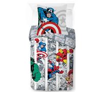 Jay Franco Marvel Avengers Comics Ensemble Housse de Couette - Linge de Lit Ultra Doux pour Enfants avec Taie d’Oreiller, Housse Seulement (Garnissage Non Inclus), Multicolore, 2 Pièces Simple