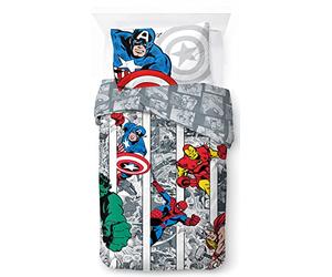 Jay Franco Marvel Comics Comic Cool, Parure de lit Enfant 140x200 cm, 100% Coton, lit 1 Personne - Comprend Housse de Couette & taie d'oreiller - Convient aux Lits de 90x190cm à 90x200cm