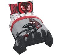 Jay Franco Marvel Miles Morales New Kid 7 Piece Queen Bed Set - Comprend la litiere de feuille de couette - Microfibre super doux resistant au fo