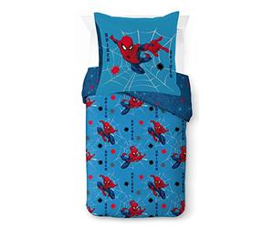 Jay Franco Marvel Spiderman Visages de Spidey, Parure de lit Enfant 140x200 cm, 100% Coton, lit 1 Personne - Comprend 1 Housse de Couette 140x200 cm, & 1 taie d'oreiller 80x80 cm