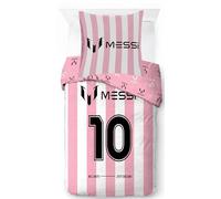 Jay Franco Messi Football Parure de lit 2 pièces super douce pour enfant avec taie d'oreiller Housse de couette uniquement (rembourrage non inclus), rose, 2 pièces pour lit simple