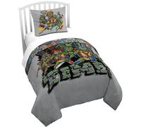 Jay Franco Nickelodeon Parure de lit 2 pièces avec housse de couette et taies d'oreiller Motif Tortues Ninja Leonardo et Raphael pour enfant Gris
