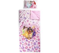 Jay Franco Sac de Couchage Princesses Disney avec Oreiller intégré, Ensemble Couverture et Oreiller, Tapis de Sieste avec poignée de Transport, 2 pièces