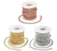 Jaydis Lot de 3 rouleaux de chaînes gourmettes en aluminium - 10 x 6,5 mm - Lien or, argent, or rose - Avec bobine pour pendentifs, colliers, fabrication de bijoux - 15 m