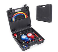 JAYEUW Climatiseur - Aide au montage - Appareil de mesure du liquide frigorigène - Avec 3 tuyaux de remplissage de 1,5 m et mallette - Aide au montage à 2 voies - Kit de jauge Manifold