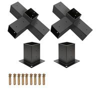 JAYEUW Connecteur de poteaux - Kit de connecteurs d'angle à 90° - 39,6 x 24,8 cm - Équerres d'angle 4 voies et socles de 15 x 15 cm pour poutres en bois équarri de 9 x 9 cm