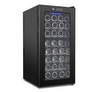 JAYEUW Réfrigérateur à vin à 7 niveaux, 12-18 °C, écran tactile, éclairage LED, réfrigérateur avec réglage de la température et porte en verre, petit réfrigérateur à vin pour vin rouge, bière