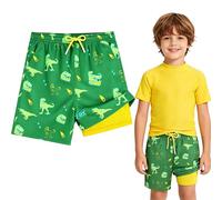 JAYIDAMAI Maillot de Bain Enfant Garcon avec Doublure de Compression, 2 in 1 Short de Bain Enfant Garcon Séchage Rapide avec Poches Élastique pour Plage Piscine Surf