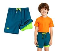 JAYIDAMAI Maillot de Bain Enfant Garcon avec Doublure de Compression, 2 in 1 Short de Bain Enfant Garcon Séchage Rapide avec Poches Élastique pour Plage Piscine Surf
