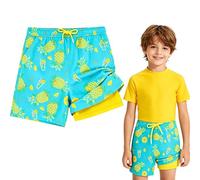 JAYIDAMAI Maillot de Bain Enfant Garcon avec Doublure de Compression, 2 in 1 Short de Bain Enfant Garcon Séchage Rapide avec Poches Élastique pour Plage Piscine Surf