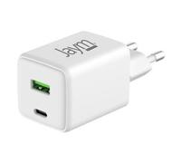 Jaym - Adaptateur Secteur - Compact, Rapide, Gan, Certifié Grs - 30 Watt - 3 A - Pd/Pps, Qc - 2 Connecteurs De Sortie (24 Pin Usb-C, Usb Type A) - Blanc - Europe