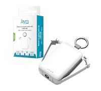 JAYM Batterie de Secours Porte-clés - 4.000 Mah - Cables USB-c Et Lightning Integrés - Lampe Torche - Blanche