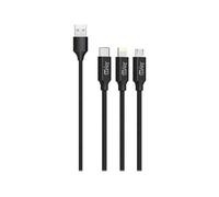 Jaym - Cable Premium 1,5 m - USB-A vers 3 Sorties : Lightning, Type-C et Micro USB - Garanti à Vie - Ultra renforcé - Longueur 1,5 mètres