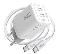 Jaym Chargeur Secteur 2 USB-C GaN 65W PD-PPS avec Câble USB-C vers USB-C 100W 2m