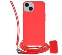 JAYM - Coque Silicone Rouge pour Apple iPhone 15 Plus - Tour de Cou et Tour de Poignet inclus - intérieur 100% microfibre