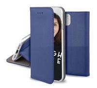 JAYM - Etui Folio Bleu pour Samsung Galaxy A12 Fermeture Magnetique Fonction cinéma Stand Rangement Cartes Inclus