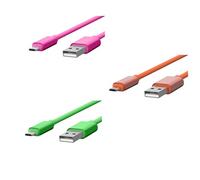 JAYM Lot de 3 Câbles de Charge USB-A vers Micro-USB Colorés, Cordon de Charge et Synchro pour Enceinte Bluetooth, Manette, Écouteurs, GPS, Petit Électroménager,Rose, Orange, Vert