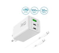 JAYM® Pack Chargeur GaN 100W + Câble USB-C 2m 3 Ports (2xUSB-C, 1xUSB-A) Charge Rapide PD pour MacBook Pro, PC Portable, iPad Pro M4, iPhone 17/16, Samsung S26/S25