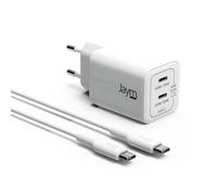 JAYM® Pack Chargeur Secteur GaN 65W + Câble USB-C 2m 100W Double USB-C Recharge Rapide PD PPS pour MacBook Pro, iPad, PC Portable, iPhone 17/16, Samsung S26/S25