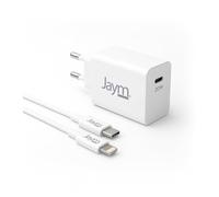 JAYM - Pack Chargeur Secteur Rapide USB-C 20W PD + Câble USB-C 2 mètres Compatible Lightning MFI Blanc
