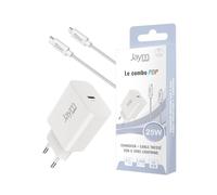 JAYM® - Pack Chargeur Secteur USB-C 25W PD + Câble Tressé Lightning vers USB-C 1,5m - Recharge Rapide pour iPhone 14, 13, 12, 11, SE, Pro, Max & AirPods - Blanc