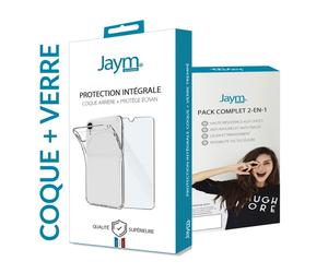 JAYM - Pack Intégral Coque + Verre pour XIAOMI REDMI A3 4G - Coque Souple Transparente et Résistante + Verre de protection renforcé - Plat 2.5D