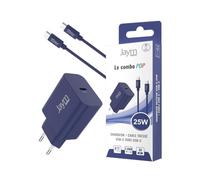 JAYM® Pop - Pack Chargeur Secteur USB-C 25W PD + Câble Tressé USB-C 1,5m (60W) - Recharge Rapide pour Samsung Galaxy S26/S25/S24, iPhone 17/16/15, Pixel 10/9 & Séries A - Bleu Marine