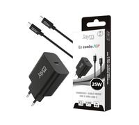 JAYM® Pop - Pack Chargeur Secteur USB-C 25W PD + Câble Tressé USB-C 1,5m (60W) - Recharge Rapide pour Samsung Galaxy S26/S25/S24, iPhone 17/16/15, Pixel 10/9 & Séries A - Noir