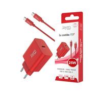JAYM® Pop - Pack Chargeur Secteur USB-C 25W PD + Câble Tressé USB-C 1,5m (60W) - Recharge Rapide pour Samsung Galaxy S26/S25/S24, iPhone 17/16/15, Pixel 10/9 & Séries A - Rouge