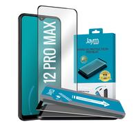 JAYM - Verre trempé Premium pour Apple iPhone 12 Pro Max - Incurvé 3D avec Contour Noir - Garanti à Vie - Renforcé 9H Ultra Résistant - Applicateur sur Mesure Inclus