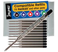 Jaymo - 12 - Recharges de stylos à bille compatibles Parker de couleur noire. Écriture lisse, encre allemande et pointe moyenne. # 1782469