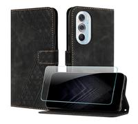 JayModCase Coque pour Motorola Moto Edge X30/Edge 30 Pro, Cuir Pochette de Portefeuille avec Film de Protection d'écran [Magnétique] Emplacements Cartes pour Moto Edge Plus 2022 - Noir