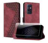 JayModCase Coque pour OnePlus 9 Pro, Cuir Pochette de Portefeuille avec Film de Protection d'écran [Support] [Magnétique] Emplacements Cartes pour OnePlus 9 Pro - Rouge