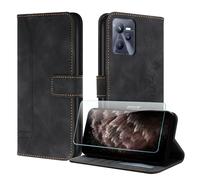 JayModCase Coque pour Oppo Realme C35 / Narzo 50A Prime avec Protection écran, Étuis Rabat Folio Housse Cuir Portefeuille [Emplacements Cartes] Magnétique Support pour Realme Narzo 50A Prime - Noir