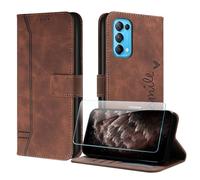 JayModCase Coque pour Oppo Reno 5 5G/Find X3 Lite avec Protection écran, Étuis Rabat Folio Housse Cuir Portefeuille [Emplacements Cartes] Magnétique Support pour Oppo Reno 5 5G - Brun