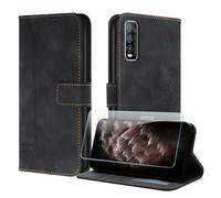 JayModCase Coque pour Vivo Y70S avec Protection écran, Étuis Rabat Folio Housse Cuir Portefeuille [Emplacements Cartes] Magnétique Support pour Vivo Y70S - Noir