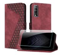 JayModCase Coque pour Vivo Y70S, Cuir Pochette de Portefeuille avec Film de Protection d'écran [Support] [Magnétique] Emplacements Cartes pour Vivo Y70S - Rouge